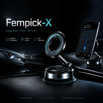 Fempick-X sticks to your car, mirror, desk, or wall. MagSafe compatible for GPS, calls, or shooting content.
