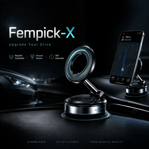 Fempick-X sticks to your car, mirror, desk, or wall. MagSafe compatible for GPS, calls, or shooting content.