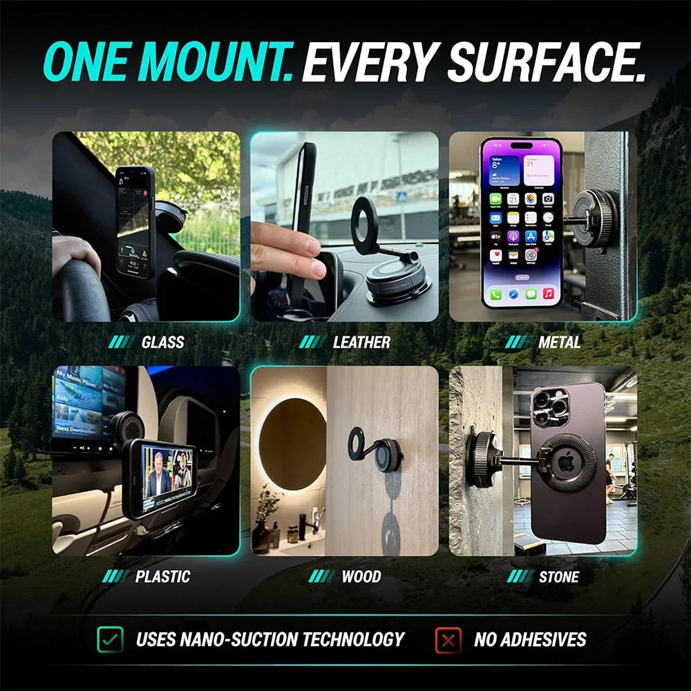 Fempick-X sticks to your car, mirror, desk, or wall. MagSafe compatible for GPS, calls, or shooting content.