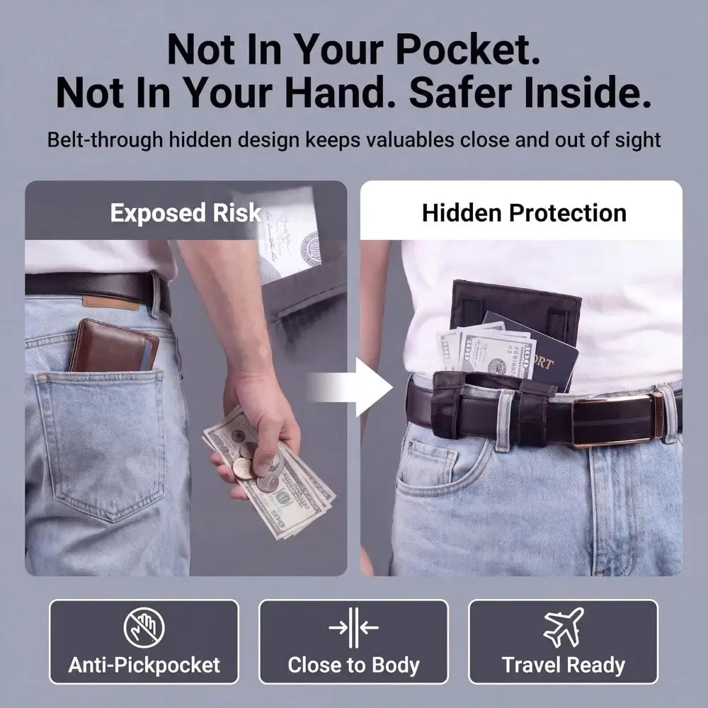 Belt-Attachable Anti-Theft Passport Pouch, Multifunctional Waist Pack for Passport, ID & Smartphone